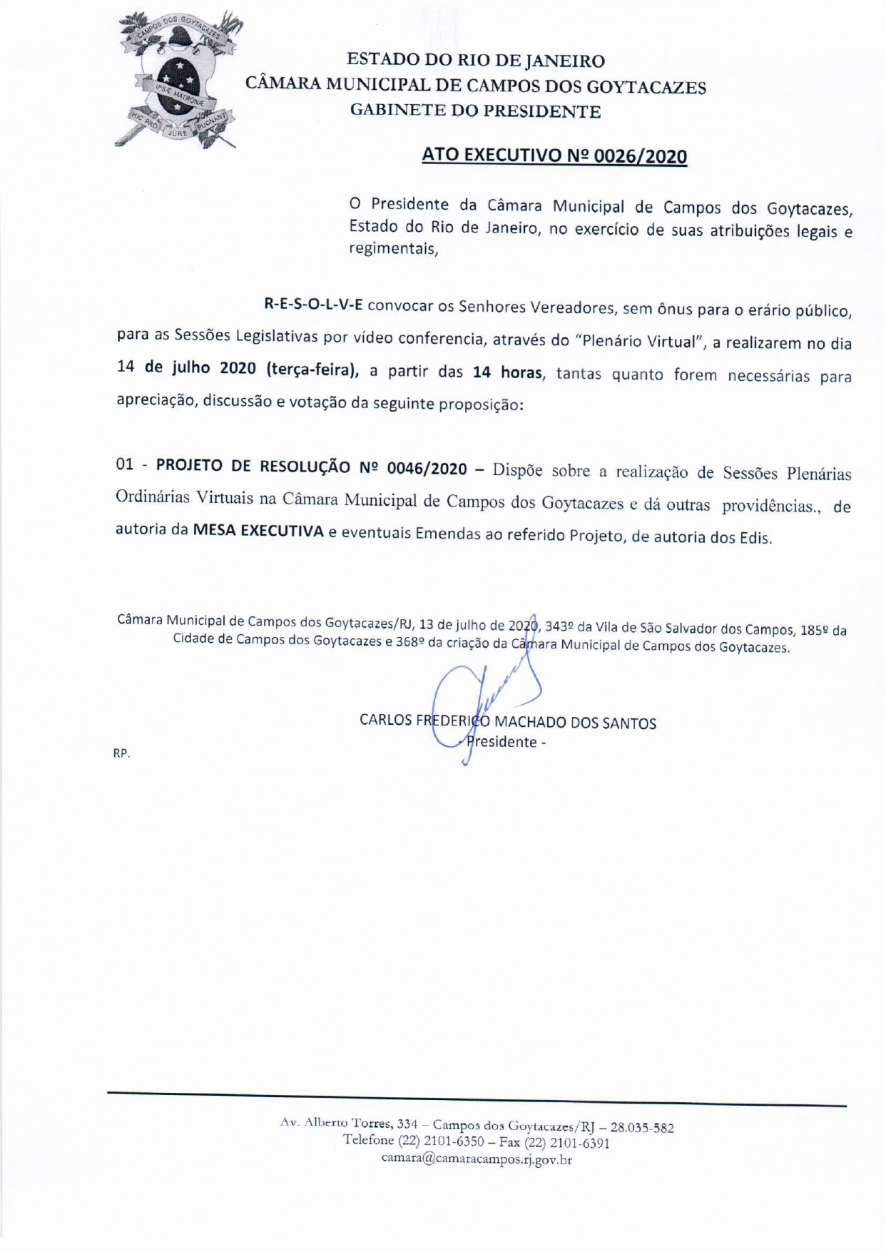 Câmara realizará sessão em Plenário Virtual nesta terça-feira