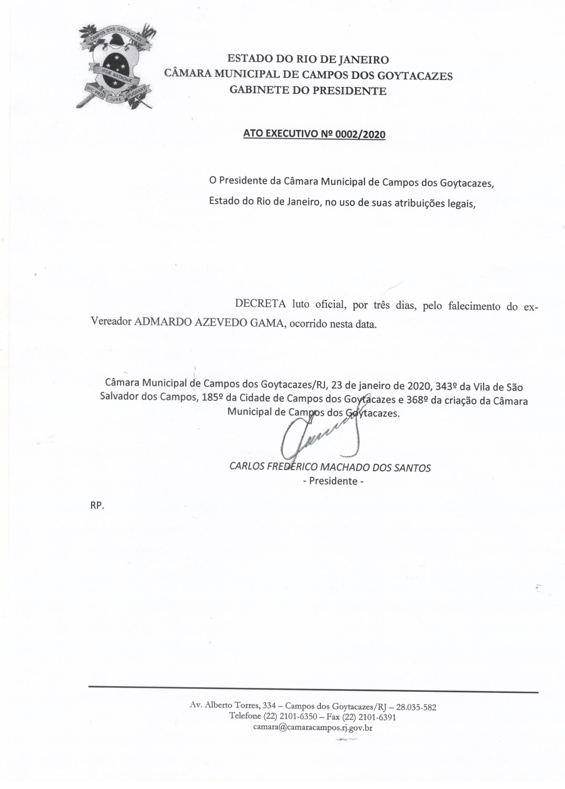 Câmara decreta luto oficial por falecimento de ex-vereador