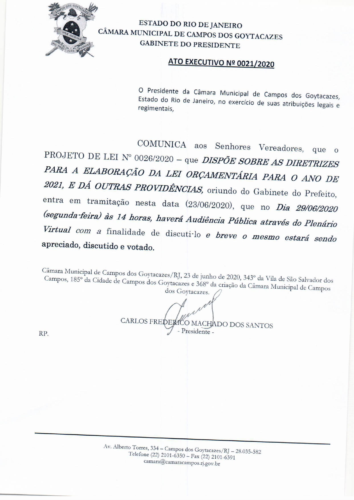 Projeto da LDO 2021 entra em tramitação na Câmara